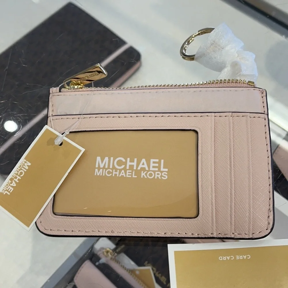 Michael Kors Jet Set Travel Small Leather Top Zip Coin Pouch With ID